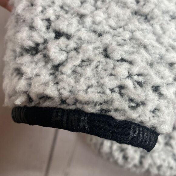 Victorias Secret PINK Sherpa Quarter-Zip Pullover Light Gray Fleece Sweatshirt - Picture 12 of 16
